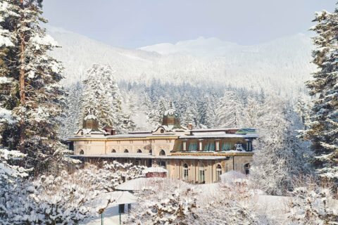 An exterior shot of Waldhaus Flims Wellness Resort & Spa in the winter